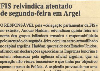 FIS reivindica atentado Publicado 01 de Fevereiro de 1995