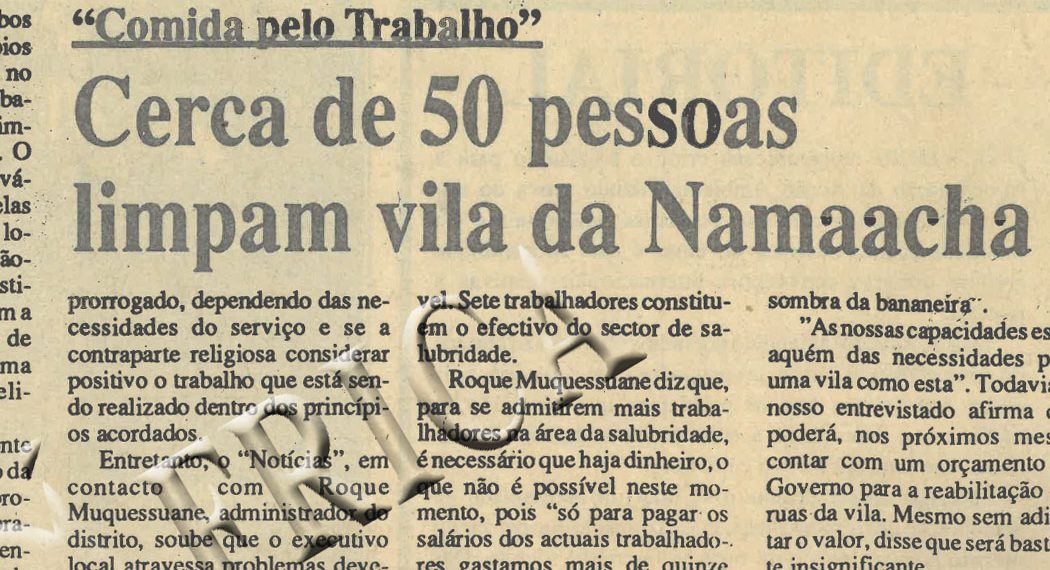 Cerca de 50 pessoas limpam a vila de Namaacha – 22 de Junho de 1995