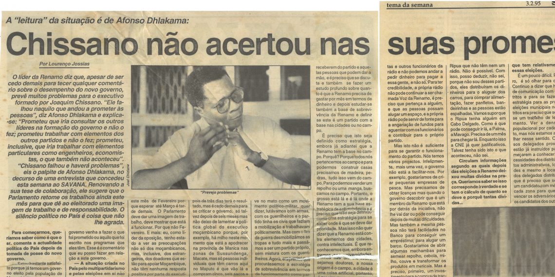 Chissano não acertou nas suas promessas de 3 de fevereiro de 1995