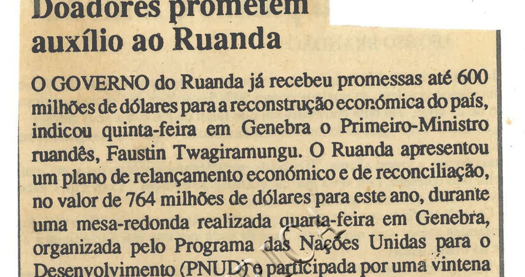 Doadores prometem auxilio ao Ruanda 21 de Janeiro de 1995