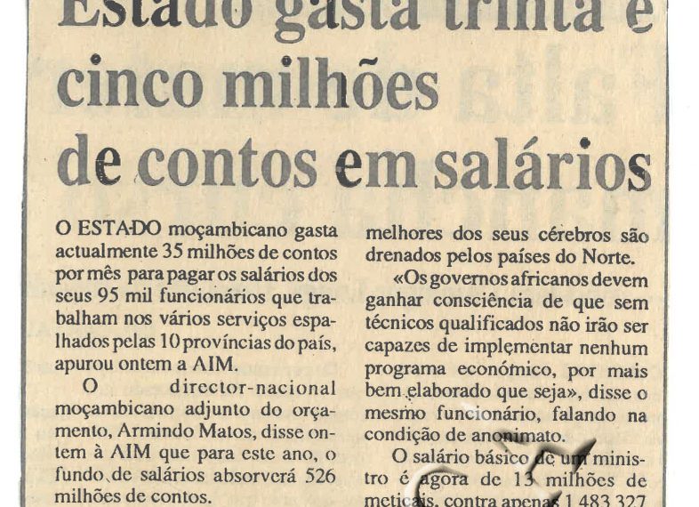 Estado gasta trinta e cinco milhões de contos em salários de