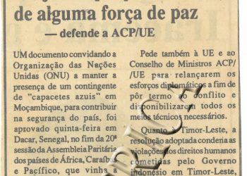 Moçambique precisa ainda uma forca de paz de 4 de fevereiro de 1995