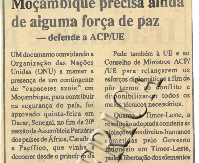 Moçambique precisa ainda uma forca de paz de 4 de fevereiro de 1995