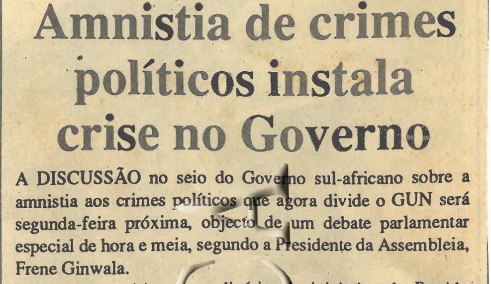 RAS Amnistia de crimes políticos intala crise no Governo 21 de Janeiro de 1995