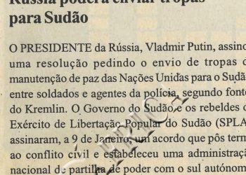 Rússia poderá enviar tropas para Sudão 08 de Fevereiro de 2005