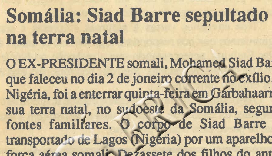 Somalia Siad Barre sepultado na terra natal 14 de Janeiro de 1995