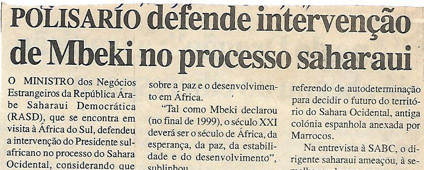 Polisário defende intervenção de Mbeki no processo saharaui de 4 de Fevereiro de 2000