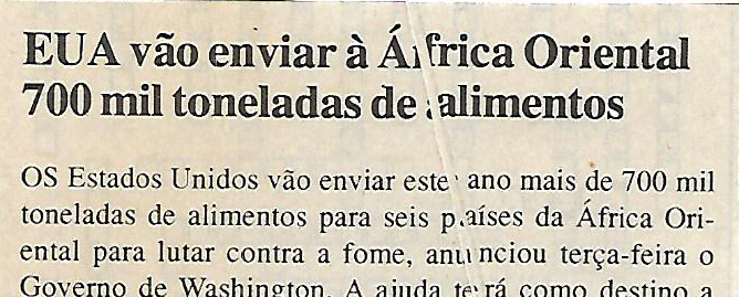EUA vão enviar à África Oriental 700 mil toneladas de alimentos – 9 de Março de 2000