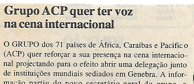 Grupo ACP quer ter voz na cena internacional – 9 de Março de 2000
