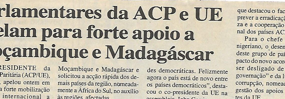Parlamentares da ACP e EU apelam para forte apoio a Moçambique e Madagáscar – 21 de Março de 2000