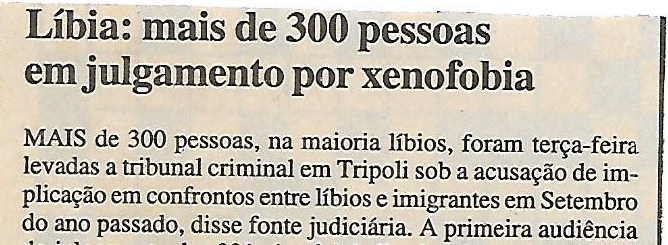 Líbia: mais de 300 pessoas em julgamento por xenofobia – 21 de Janeiro de 2001