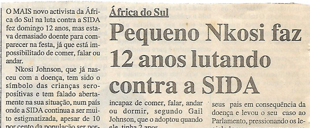 África do Sul Pequeno Nkosi faz 12 anos lutando contra a SIDA – 6 de Fevereiro de 2001