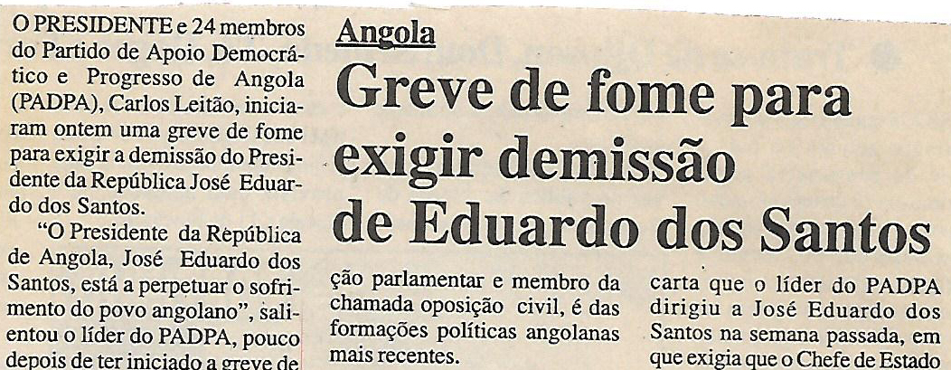 Angola Greve de fome para exigir demissão de Eduardo dos Santos – 25 de Janeiro de 2001