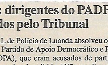 Angola: dirigentes do PADPA absolvidos pelo Tribunal – 31 de Janeiro de 2001