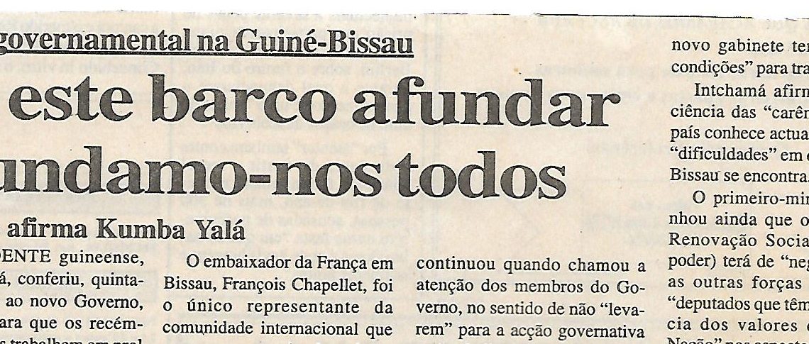 Crise governamental na Guiné-Bissau Se este barco afundar afundamo-nos todos – 27 de Janeiro de 2001