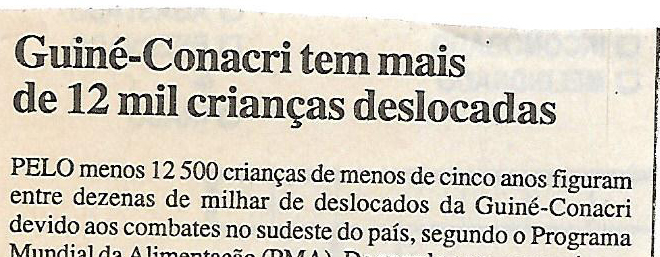Guiné-Conacri tem mais de 12 mil crianças deslocadas – 27 de Janeiro de 2001