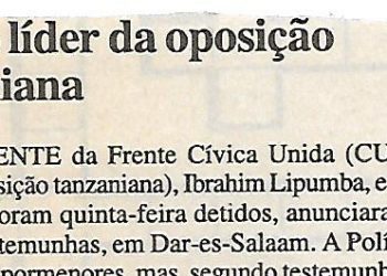 Detido líder da oposição tanzaniana – 27 de Janeiro de 2001
