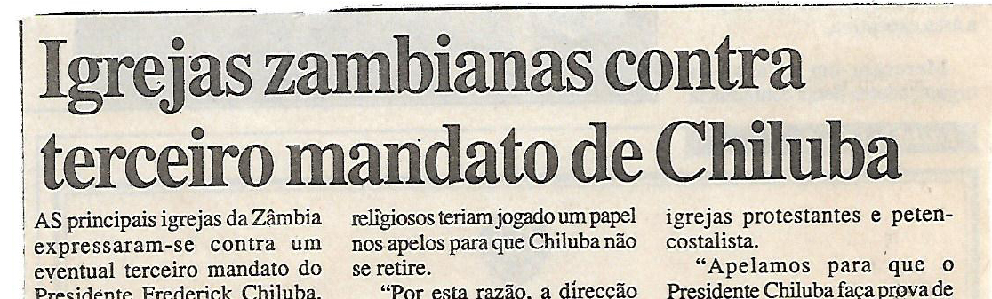 Igrejas zambianas contra terceiro mandato de Chiluba – 27 de Janeiro de 2001