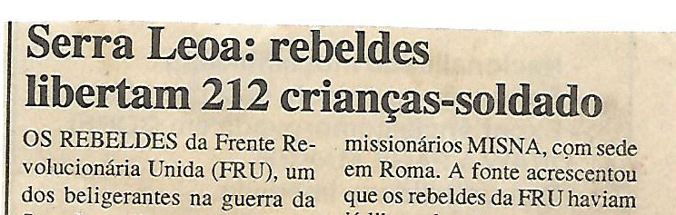 Serra Leoa: rebeldes libertam 22 crianças-soldado – 16 de Março de 2000