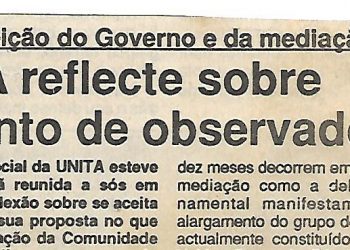 Face à rejeição do Governo e da mediação: UNITA reflecte sobre aumento de observadores – 15 de Setembro de 1994