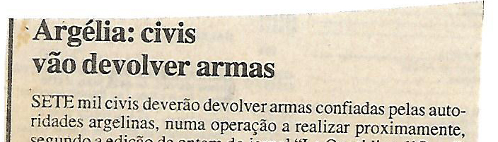 Argélia: civis vão devolver armas – 25 de Julho de 2000
