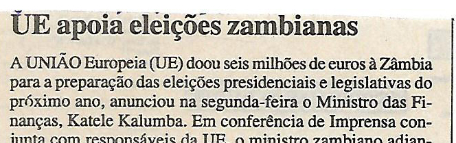 EU apoia eleições zambianas – 13 de Dezembro de 2000