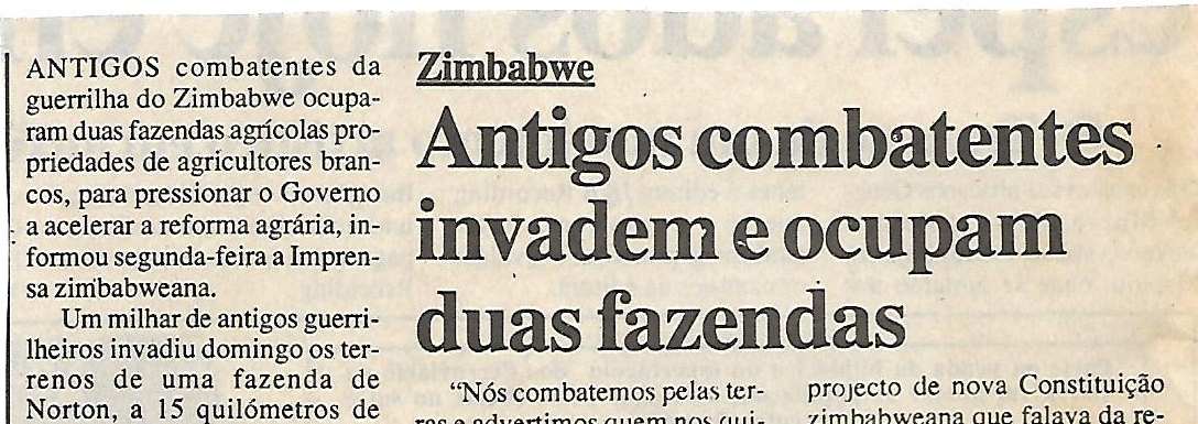 Zimbabwe: Antigos combatentes invadem e ocupam fazendas – 1 de Março de 2000