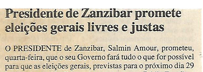 Presidente de Zanzibar promete eleições gerais livres e justas – 21 de Julho de 2000