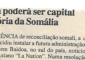 Baidoa poderá ser provisória da Somália – 21 de Julho de 2000