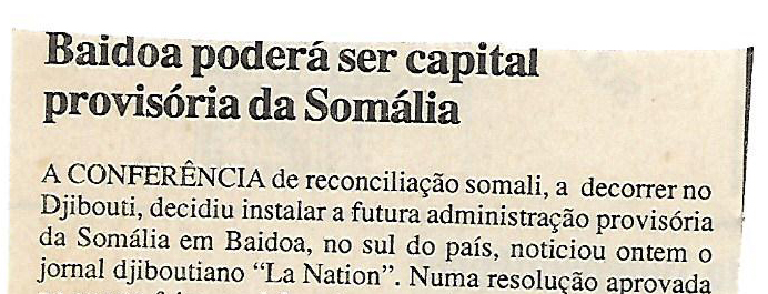 Baidoa poderá ser provisória da Somália – 21 de Julho de 2000