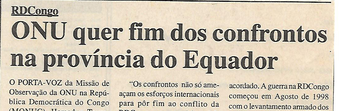 RDCongo: ONU quer fim dos confrontos na província do Equador – 21 de Julho de 2000