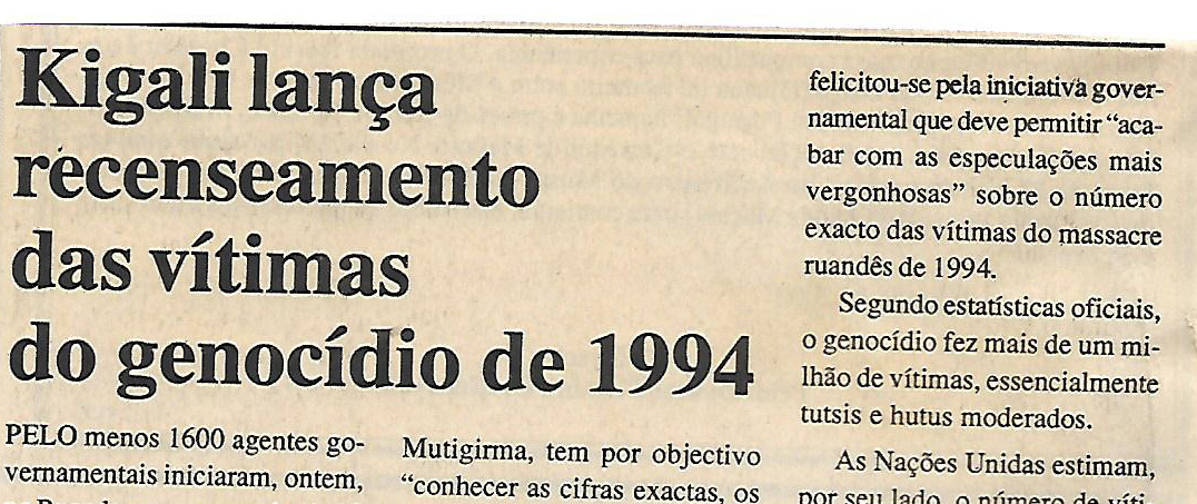 Kigali lança recenseamento das vítimas do genocídio de 1994 – 18 de Julho de 2000