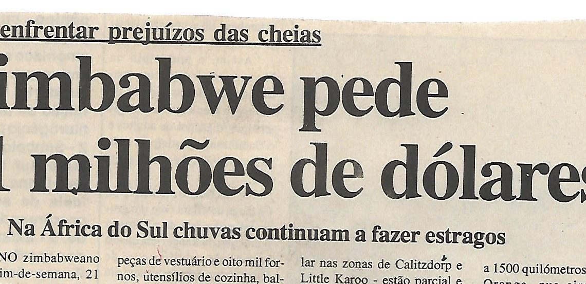 Para enfrentar prejuízos das cheias: Zimbabwe pede 21 milhões de dólares – 6 de Março de 2000