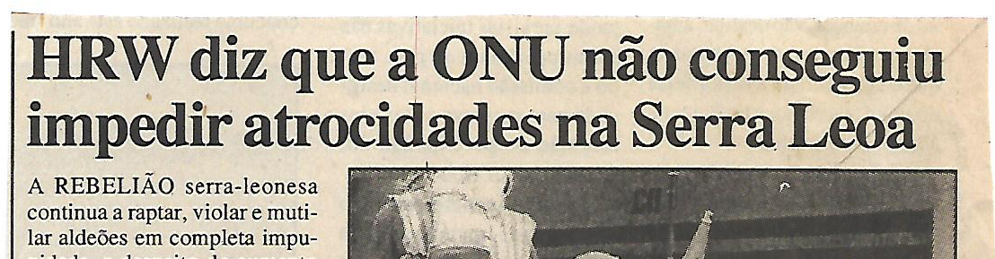 HRW diz que a ONU não conseguiu impedir atrocidades na Serra Leoa – 6 de Março de 2000