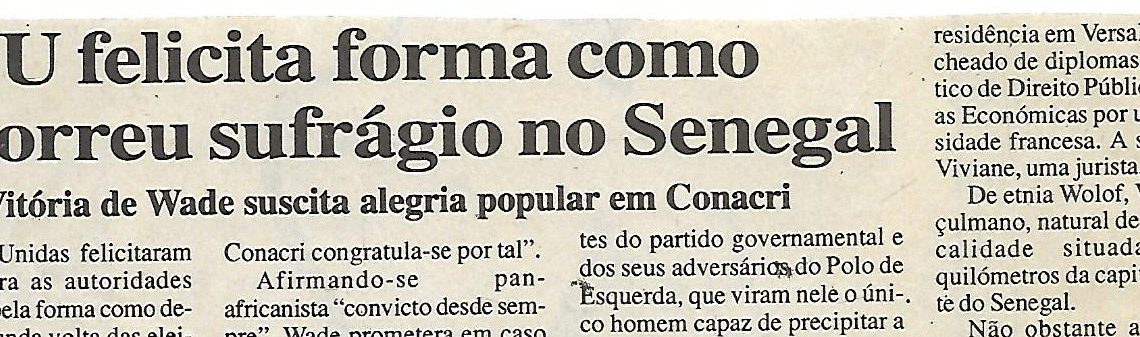 ONU felicita forma como decorreu sufrágio no Senegal – 22 de Março de 2000