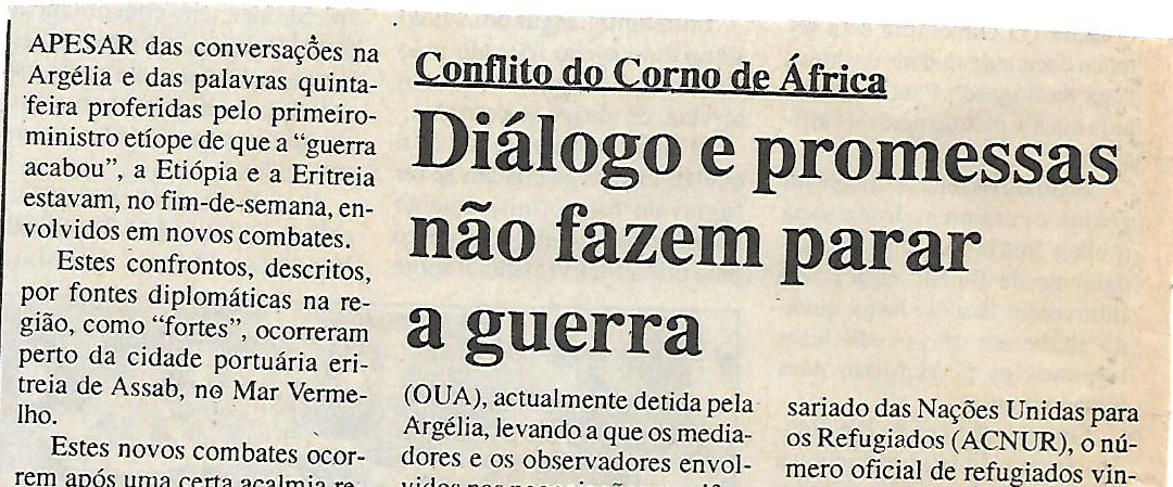 Conflito do Corno de África: Diálogo e promessas não fazem parar a guerra – 5 de Junho de 2000