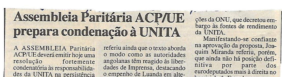 Assembleia Paritária ACP/EU prepara condenação à UNITA – 22 de Março de 2000