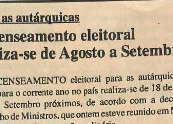 Recenseamento eleitoral realiza-se de Agosto a Setembro -16 de Julho de 1997