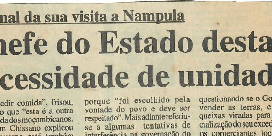 Chefe do Estado destaca necessidade de unidade – 14 de Abril de 1997