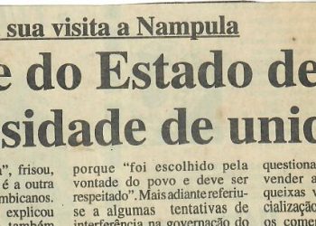 Chefe do Estado destaca necessidade de unidade – 14 de Abril de 1997
