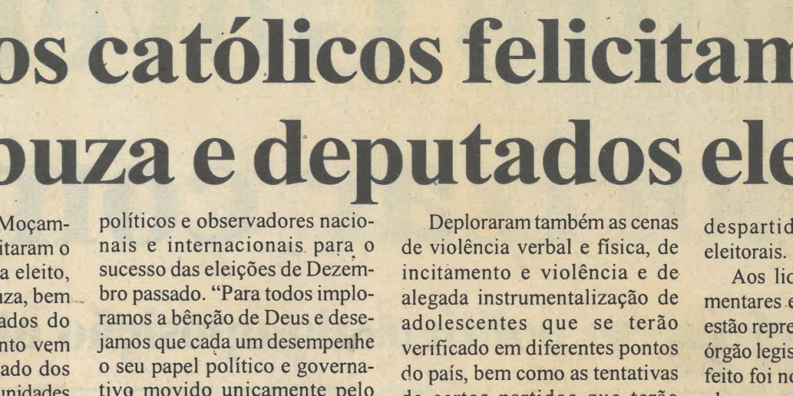 “Bispos católicos felicitam Guebuza e deputados eleitos  – 27 de Novembro de 2005