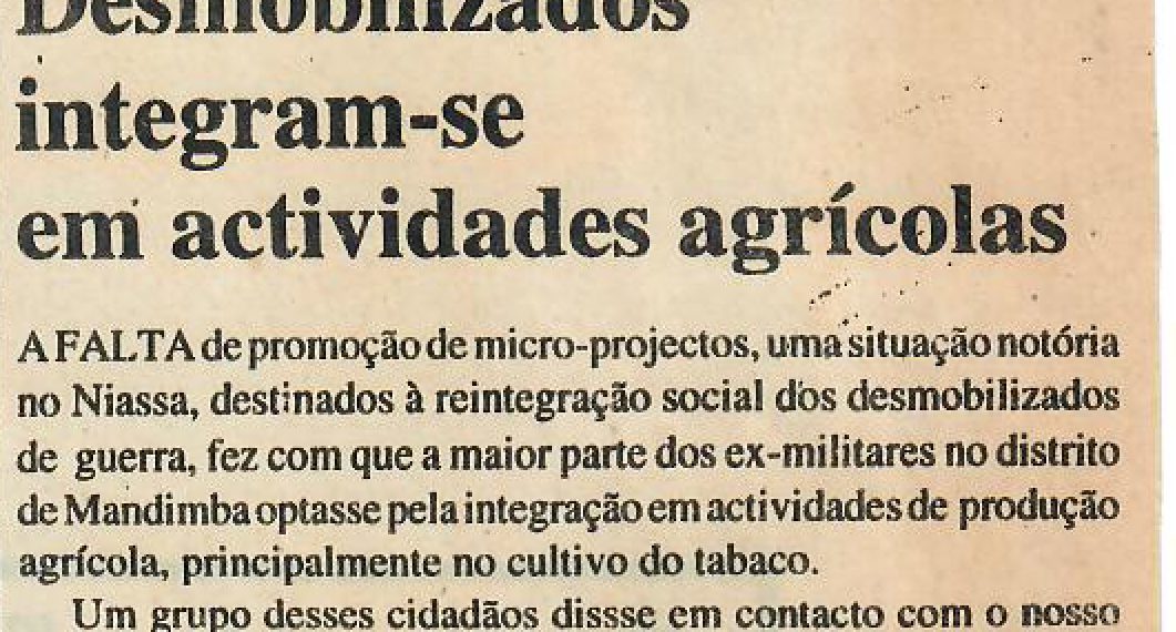 Desmobilizados em Mandimba integram-se em actividades agrícolas – 15 de Setembro de 1997
