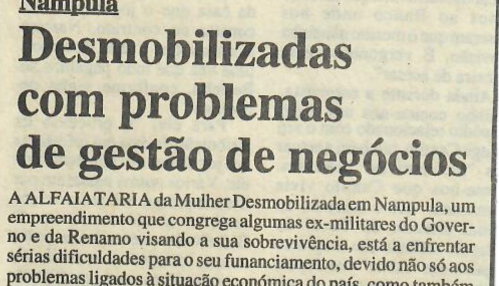 Desmobilizados com prolbemas de gestão de negócios – 12 de Julho de 1997