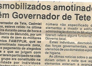 Desmobilizados amotinados retêm Governador de Tete – 03 de Setembro de 1994