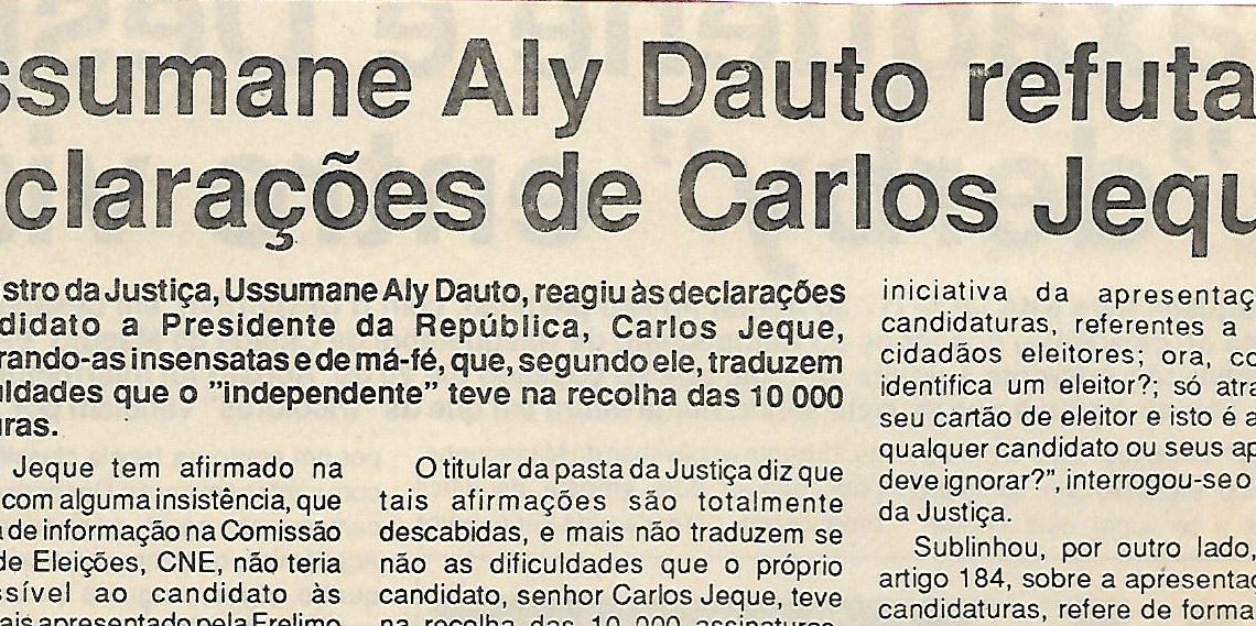 Ussumane Aly Dauto (Ministro da Justiça) refuta declarações de Carlos Jeque – 3 Setembro de 1994