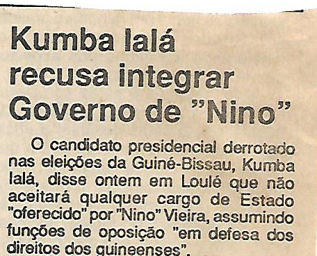 Kumba Ialá recusa integrar Governo de “Nino” – 14 de Setembro de 1994