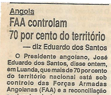 Forças Armadas Angolanas controlam 70 por cento do território – 3 de Setembro de 1994