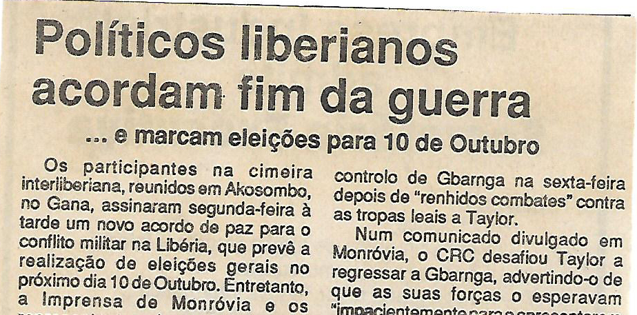 Políticos liberianos acordam fim da guerra – 14 de Setembro de 1994