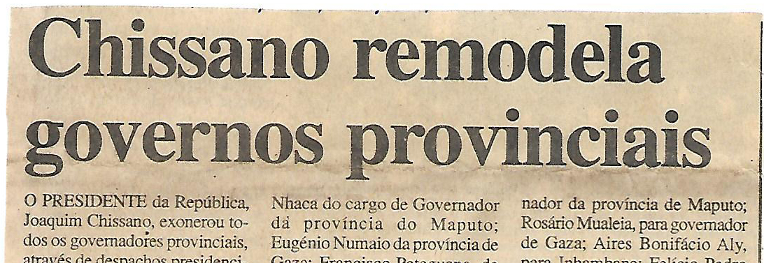 Chissano remodela governos provinciais – 15 de Julho de 2000
