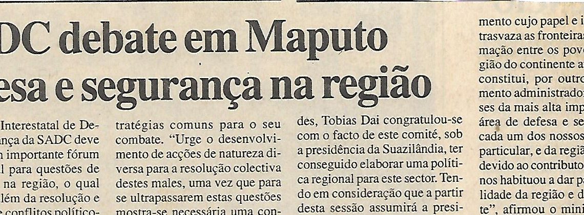 SADC debate em Maputo defesa e segurança na região – 21 de Julho de 2000
